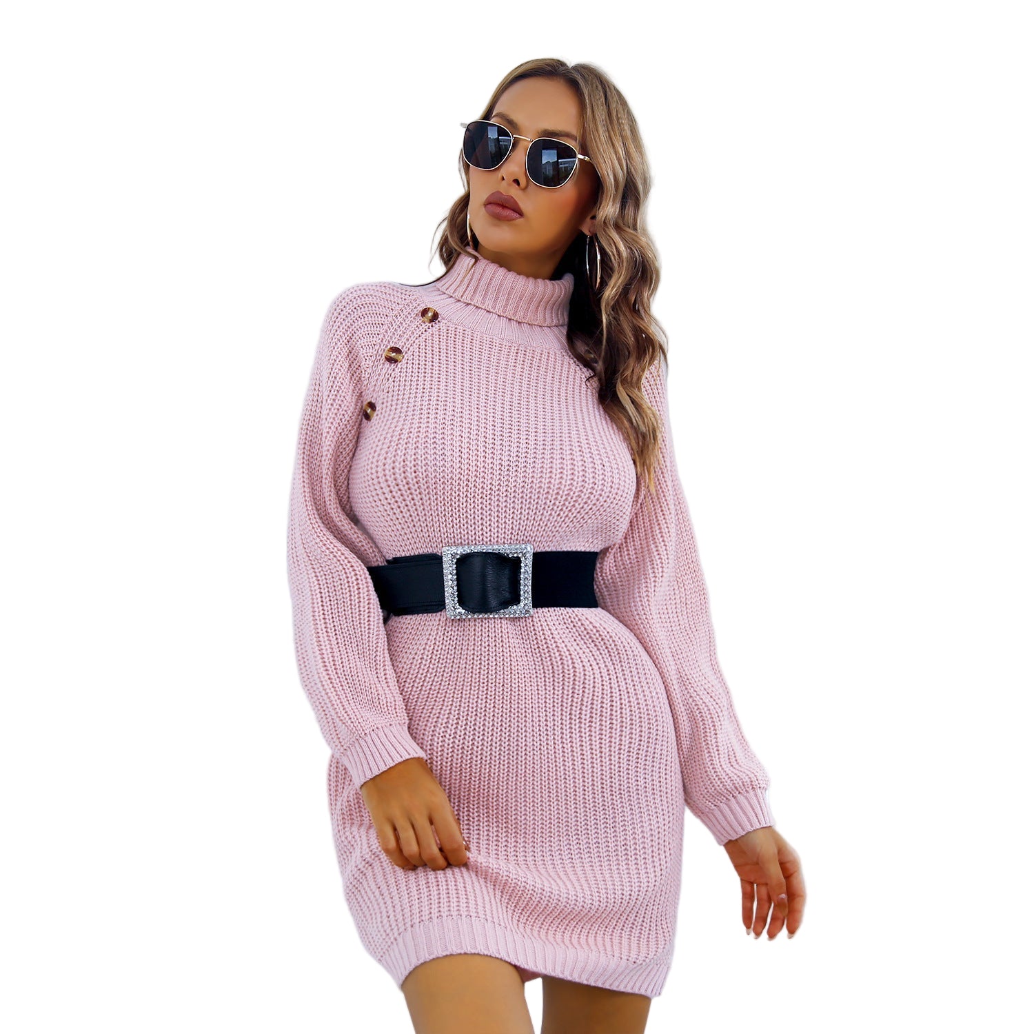 Winter Turtleneck Sweater Dress with Button Detail — Spring, Fall — Chic Yana Fashion