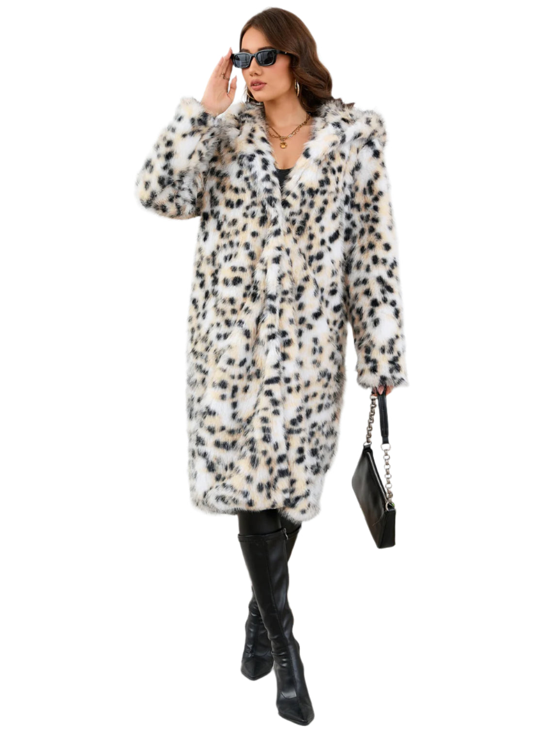 Luxury meets fashion in the Thermal Leopard Faux Fur Hooded Outerwear – A must-have Outerwear.