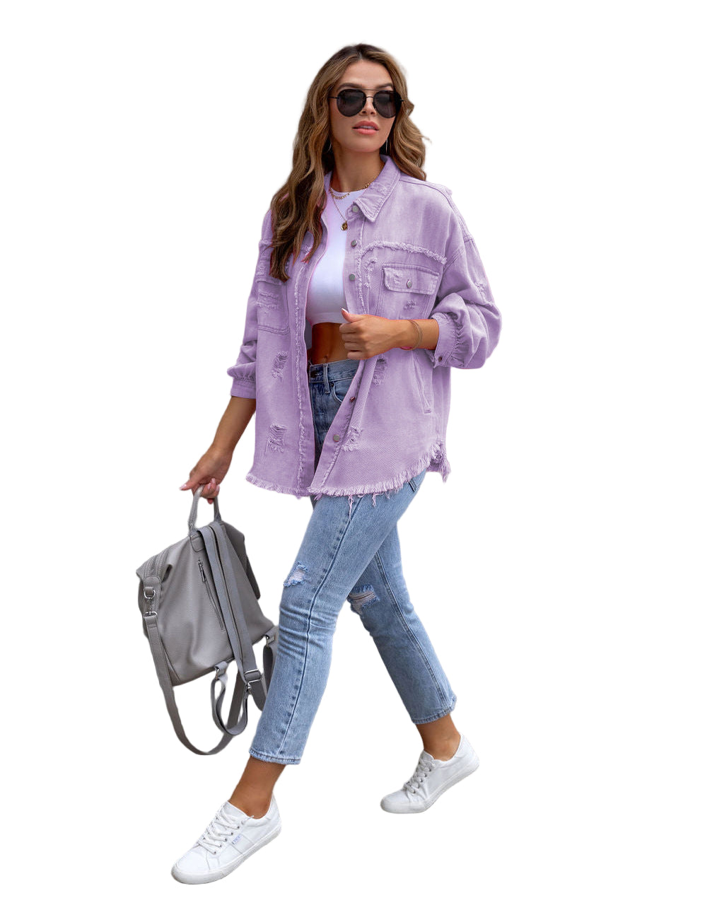 Ripped Shirt Jacket for Women — Spring, Fall — Chic Yana Fashion