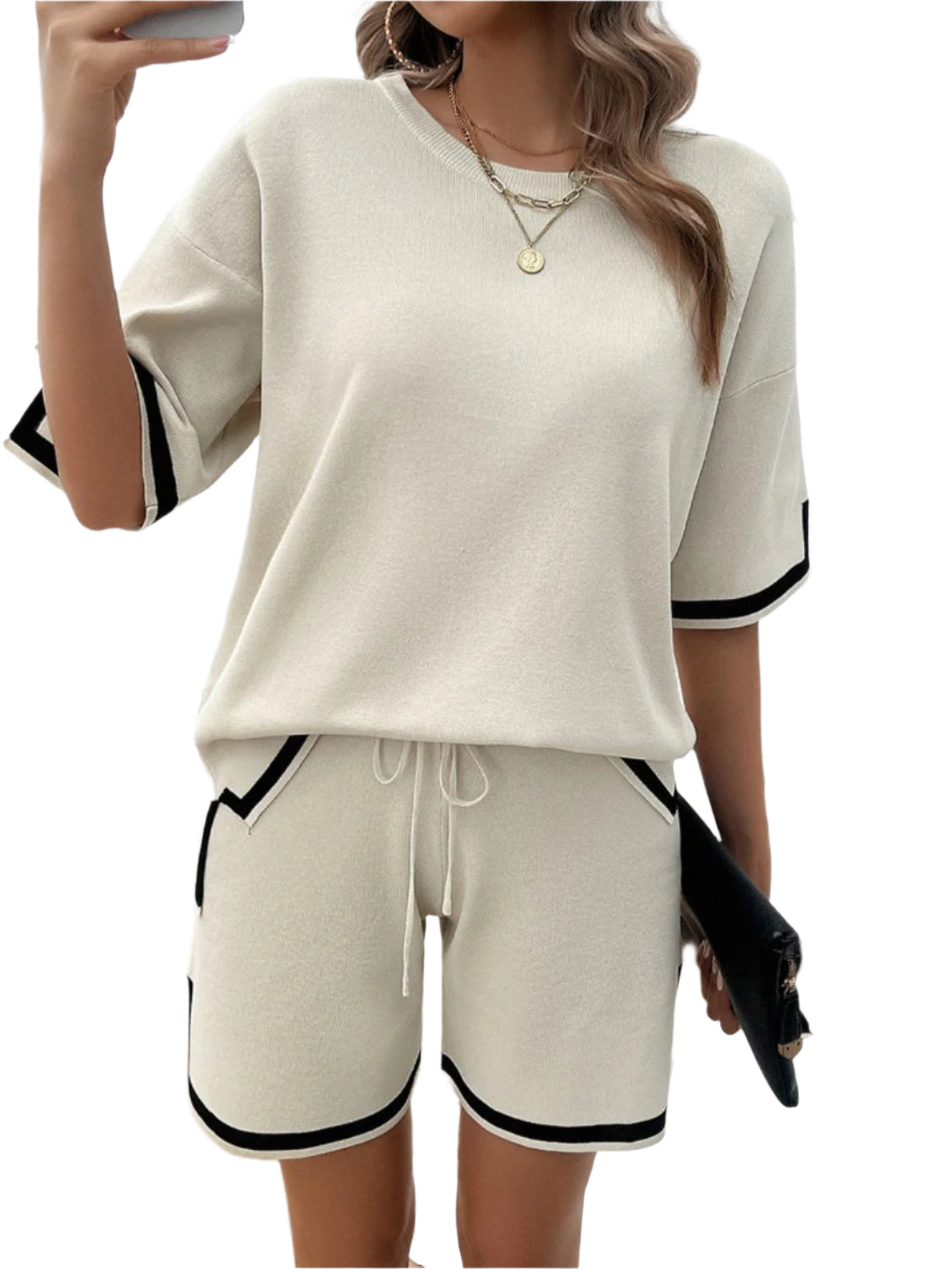 Devine Contrast Trim Round Neck Top and Shorts Set – Chic Yana’s Fashion