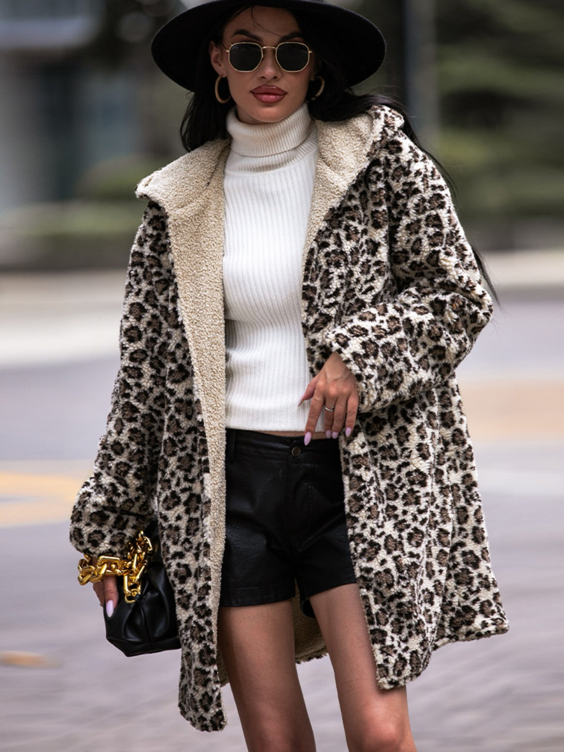 Shiny Leopard Print Hooded Teddy Coat - Chic Yana’s Fashion