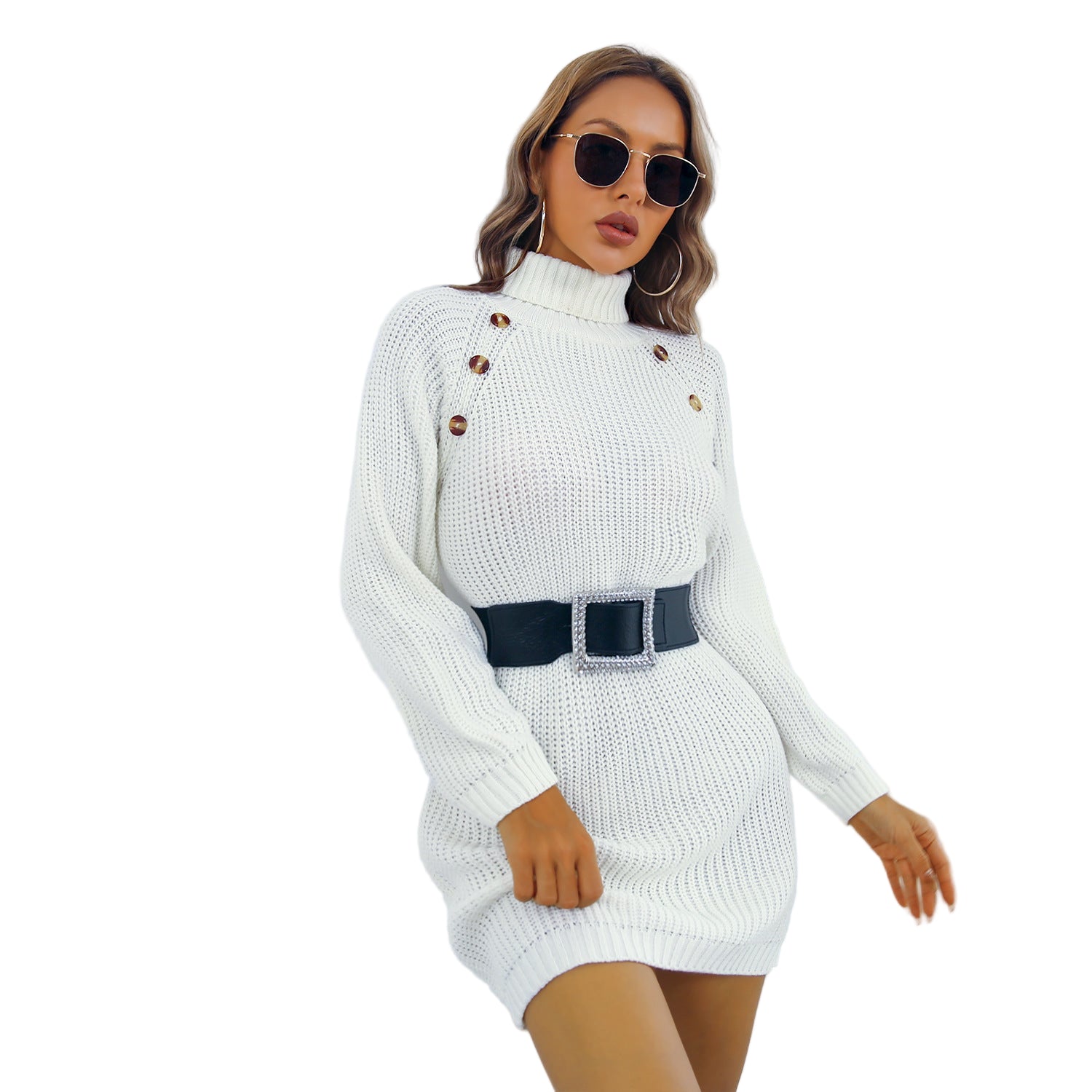 Winter Turtleneck Sweater Dress with Button Detail — Spring, Fall — Chic Yana Fashion