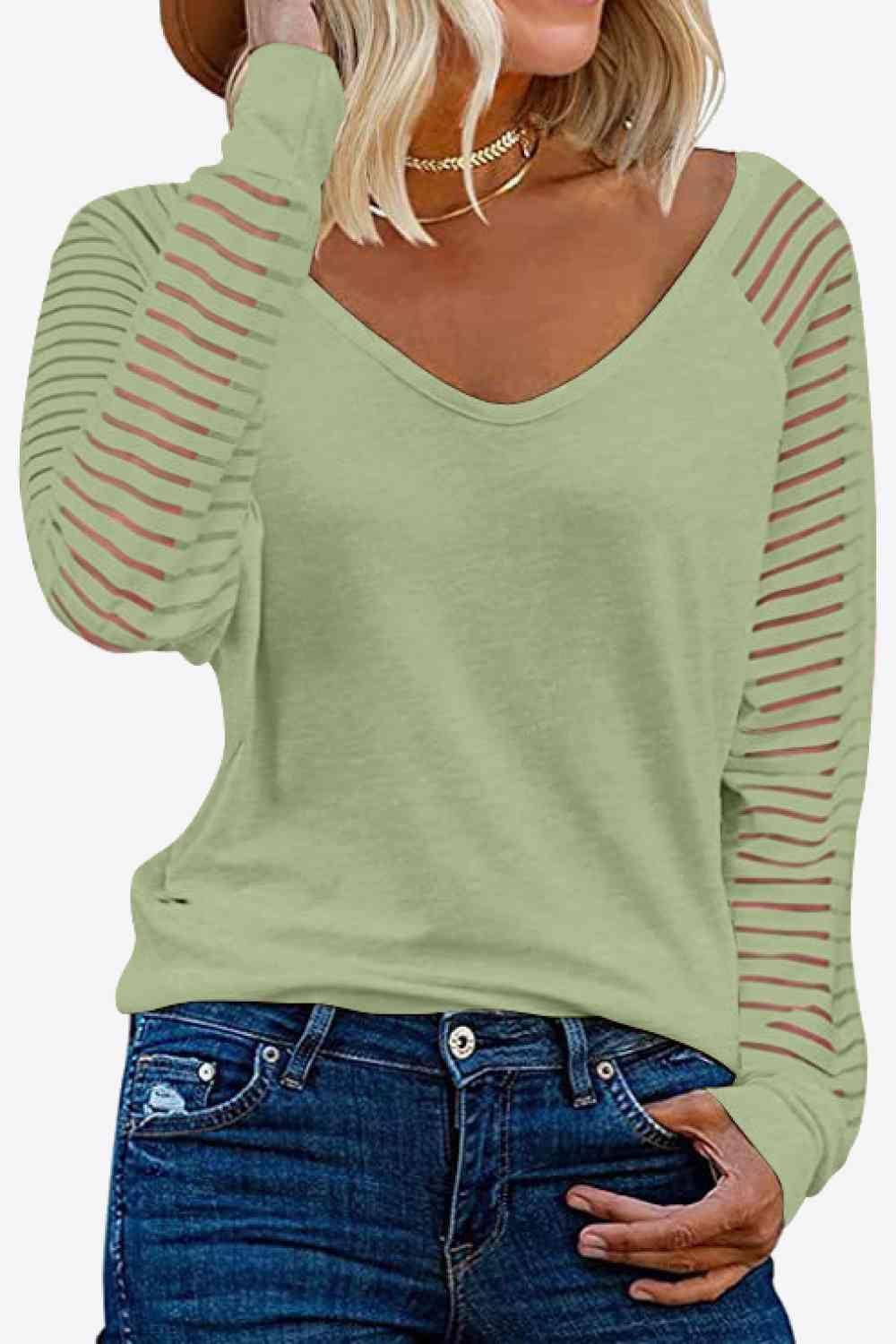 V Neck Long Raglan Sleeve Top - Chic Yana's Fashion