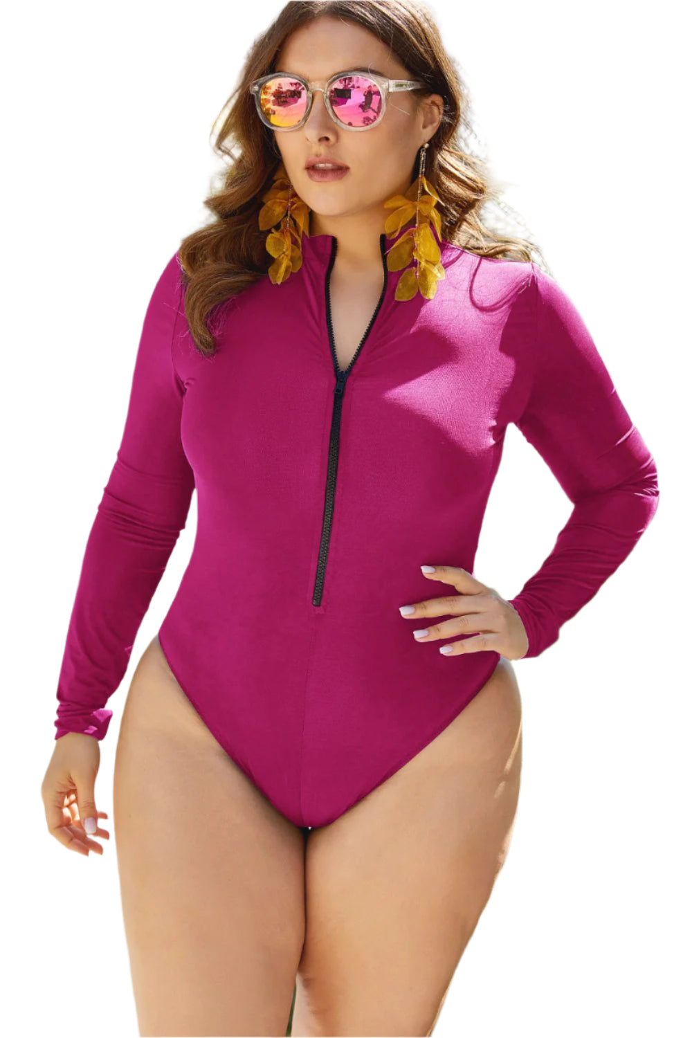 Zip Up Long Sleeve One Piece Swimsuit - Stylish and Trendy Women's Fashion from Chic Yana's Fashion