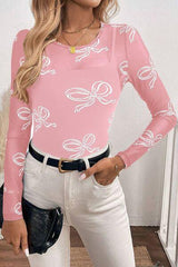 Bow Round Neck Long Sleeve Top - Chic Yana's Fashion