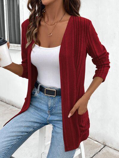 Pocketed Open Front Long Sleeve Cardigan - Chic Yana's Fashion