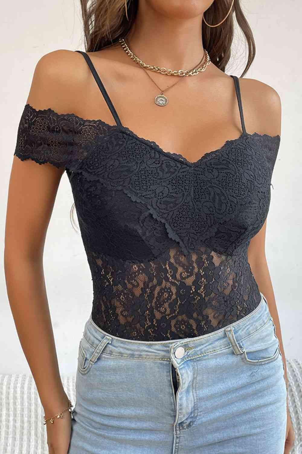 Perfee Lace Cold Shoulder Bodysuit - Chic Yana's Fashion