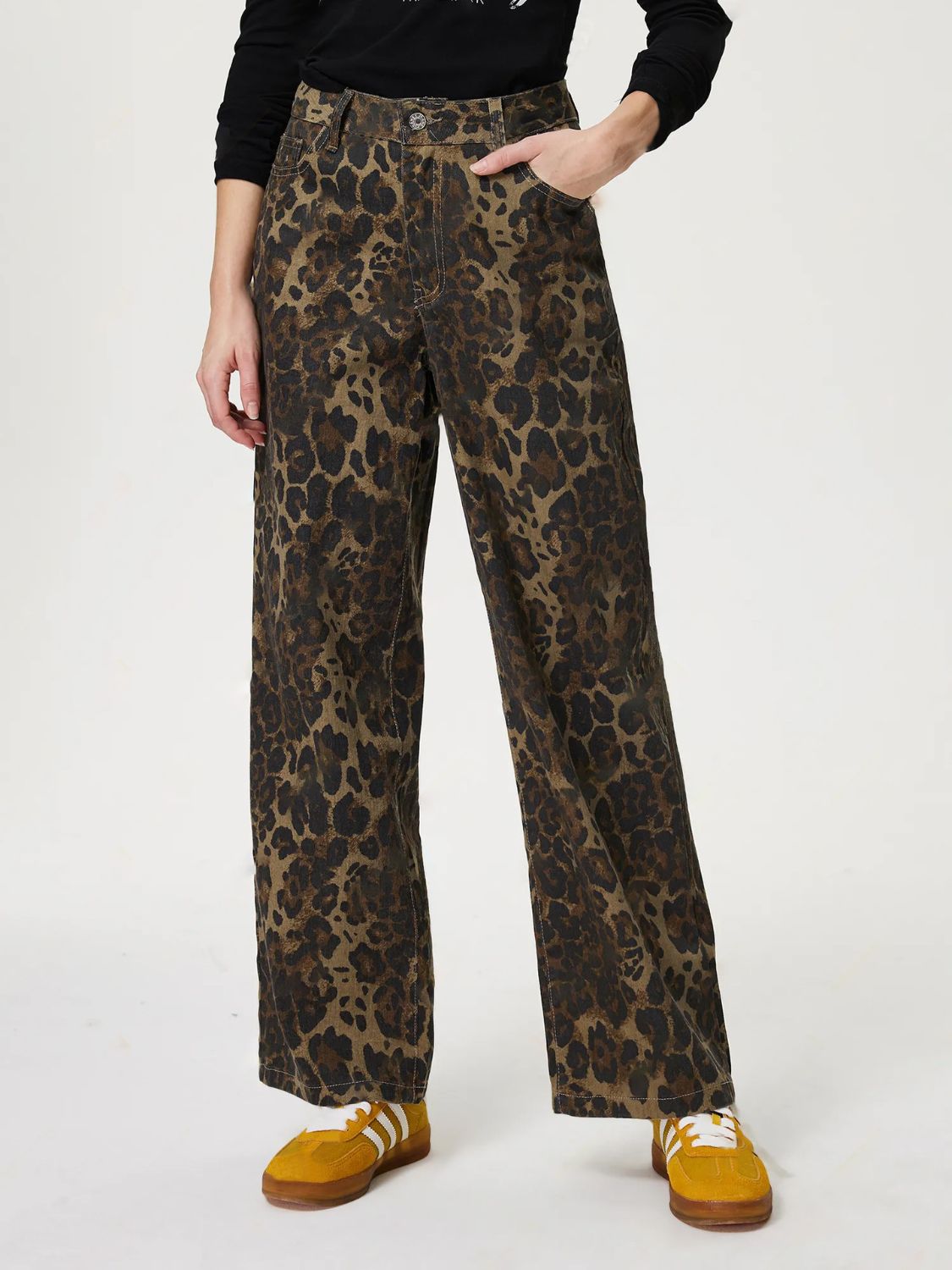 Leopard Straight Jeans with Pockets – A Bottoms designed for style and comfort.