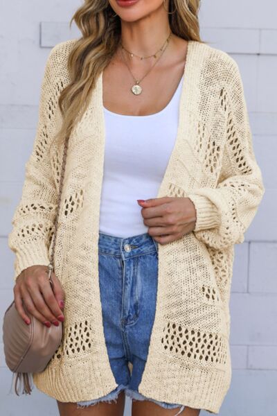 Openwork Open Front Long Sleeve Cardigan - Chic Yana's Fashion