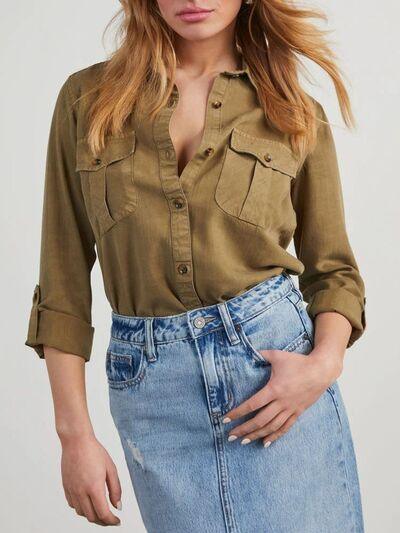 Collared Neck Button Down Denim Top - Chic Yana's Fashion