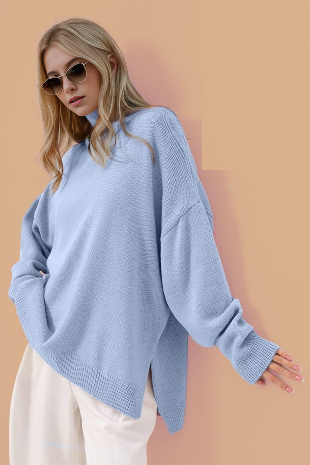 Basic Bae Side Slit Turtleneck Long Sleeve Sweater - High-Quality Fashion | Chic Yana