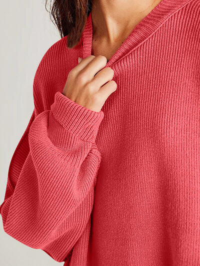 Double Take Side Slit Round Neck Long Sleeve Sweater - Chic Yana's Fashion