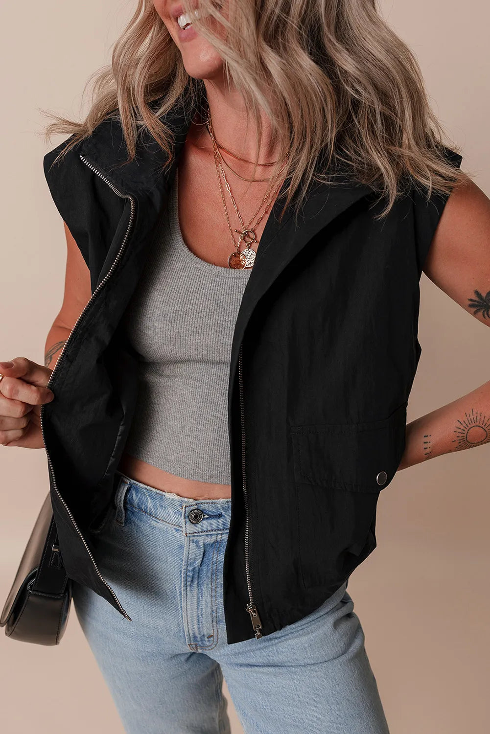 Pocketed Zip Up Vest Coat - Chic Yana’s Fashion