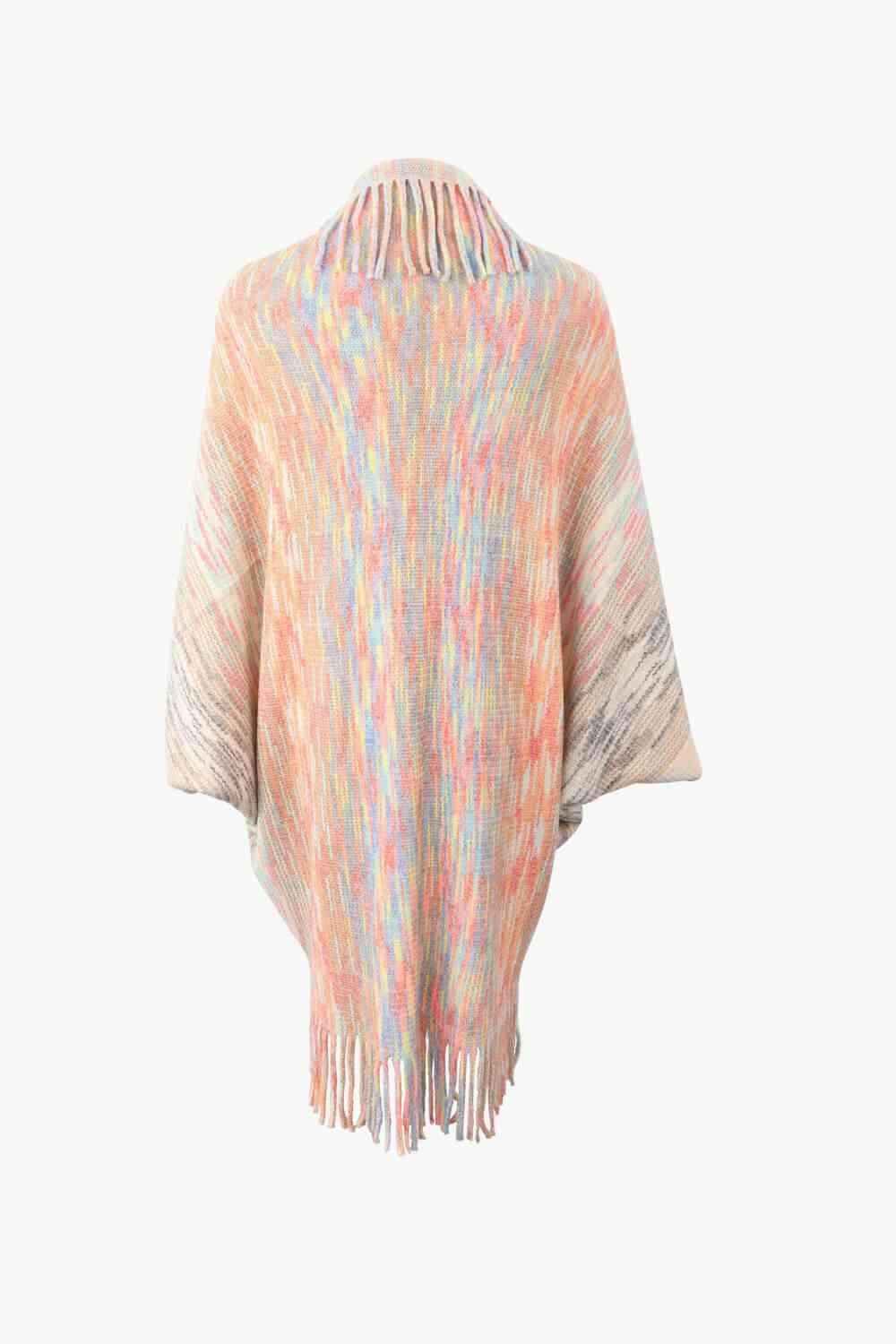 Multicolored Fringe Trim Poncho - Chic Yana's Fashion