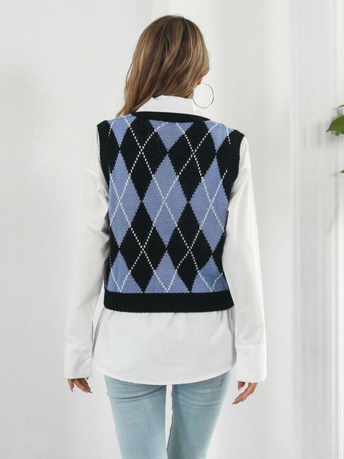 Skull Geometric V Neck Sweater Vest - Chic Yana's Fashion