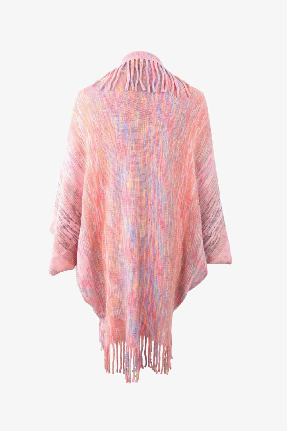 Multicolored Fringe Trim Poncho - Chic Yana's Fashion