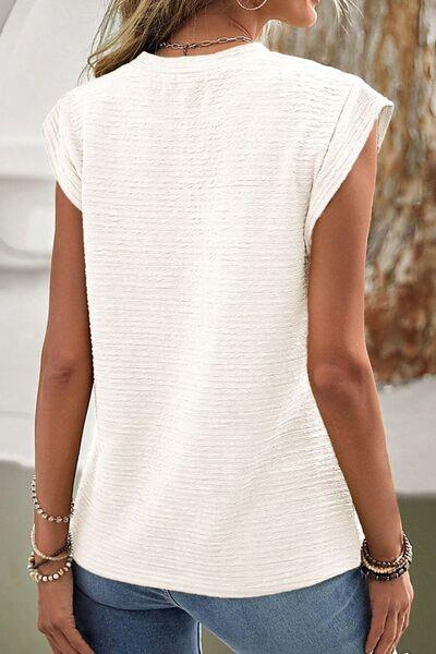 Round Neck Cap Sleeve Blouse - Chic Yana's Fashion