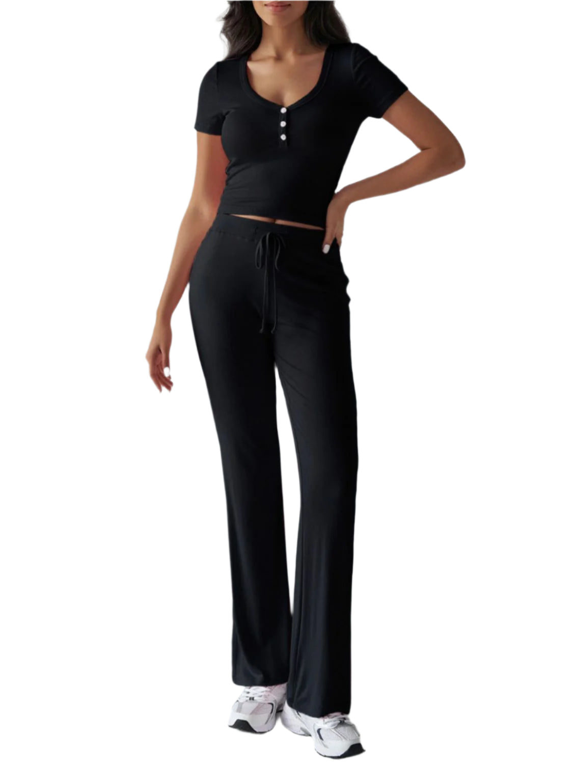 Devine Short Sleeve Top and Drawstring Pants Set - Shop Now at Chic Yana's Fashion