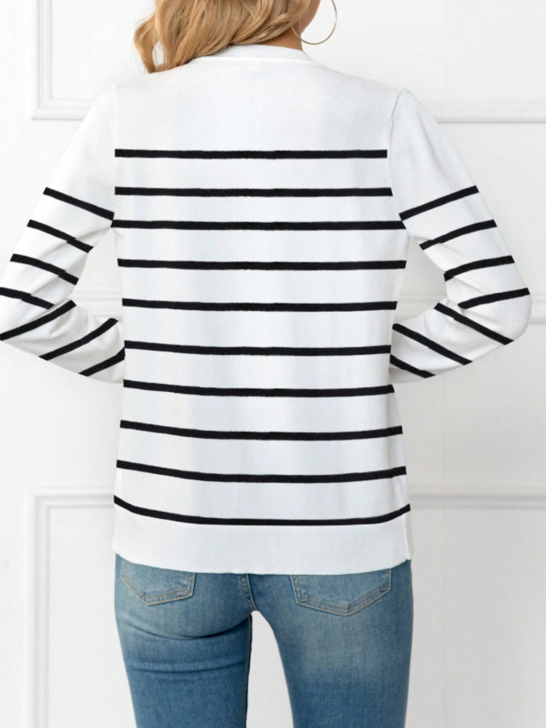 Striped Round Neck Button Up Cardigan - Chic Yana’s Fashion