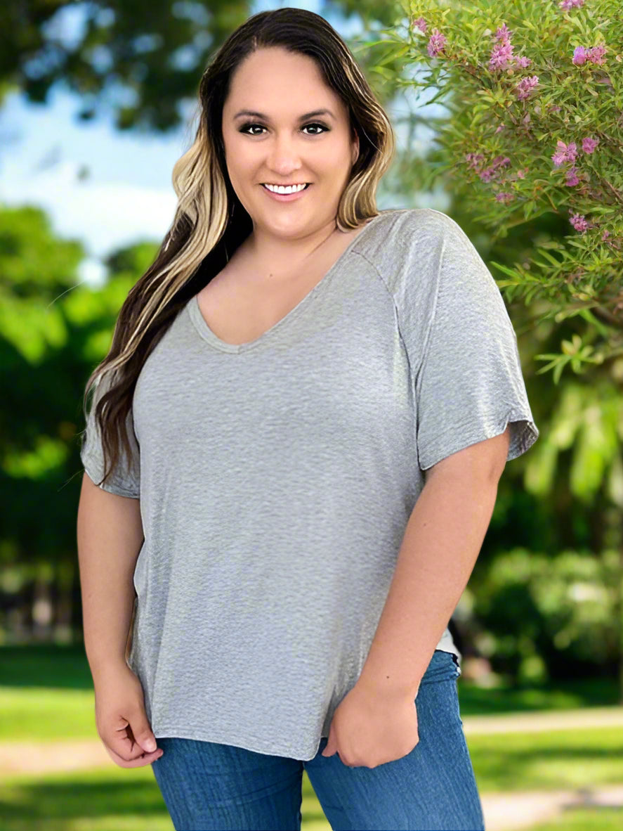 Basic Bae Full Size Bamboo Slit V Neck Short Sleeve T Shirt - Chic Yana's Fashion