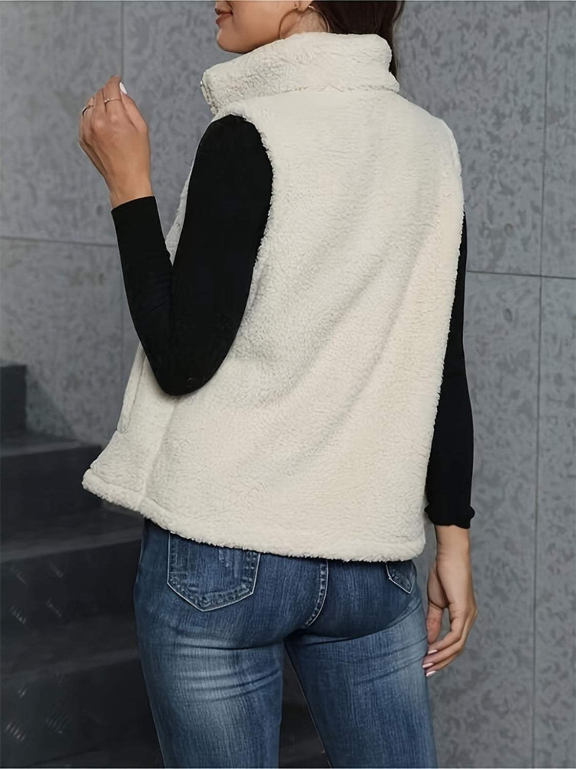 Zip Up Turtleneck Sherpa Vest Coat with Pockets - Chic Yana’s Fashion