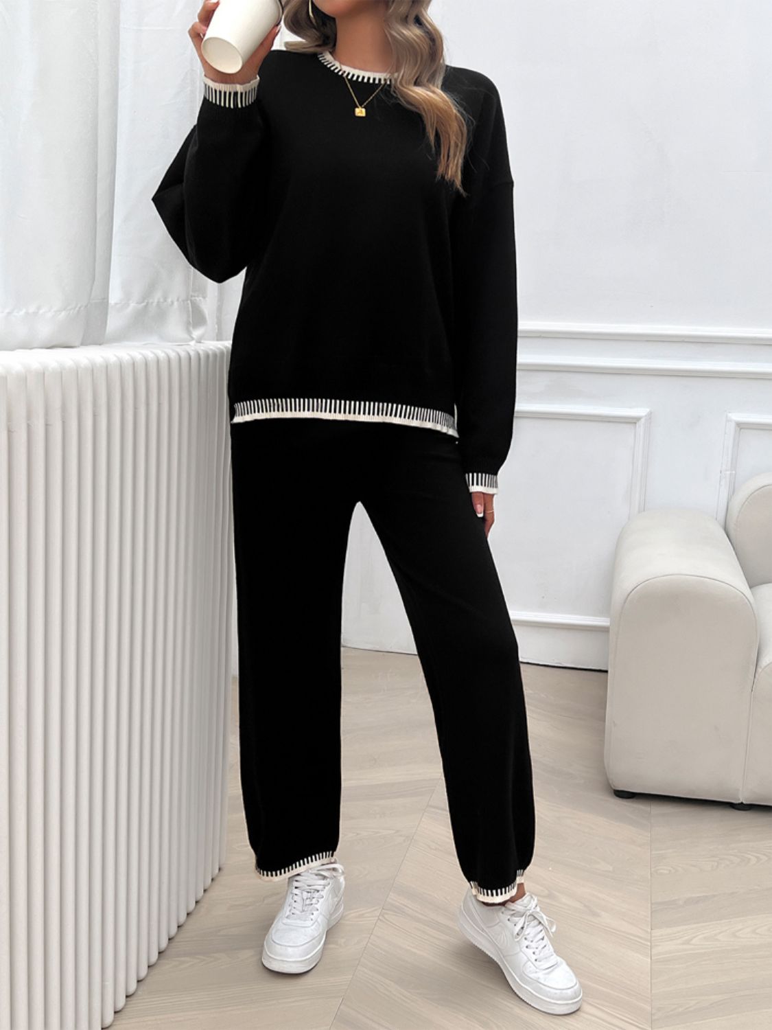 Devine Round Neck Dropped Shoulder Top and Pants Sweater Set – Chic Yana’s Fashion