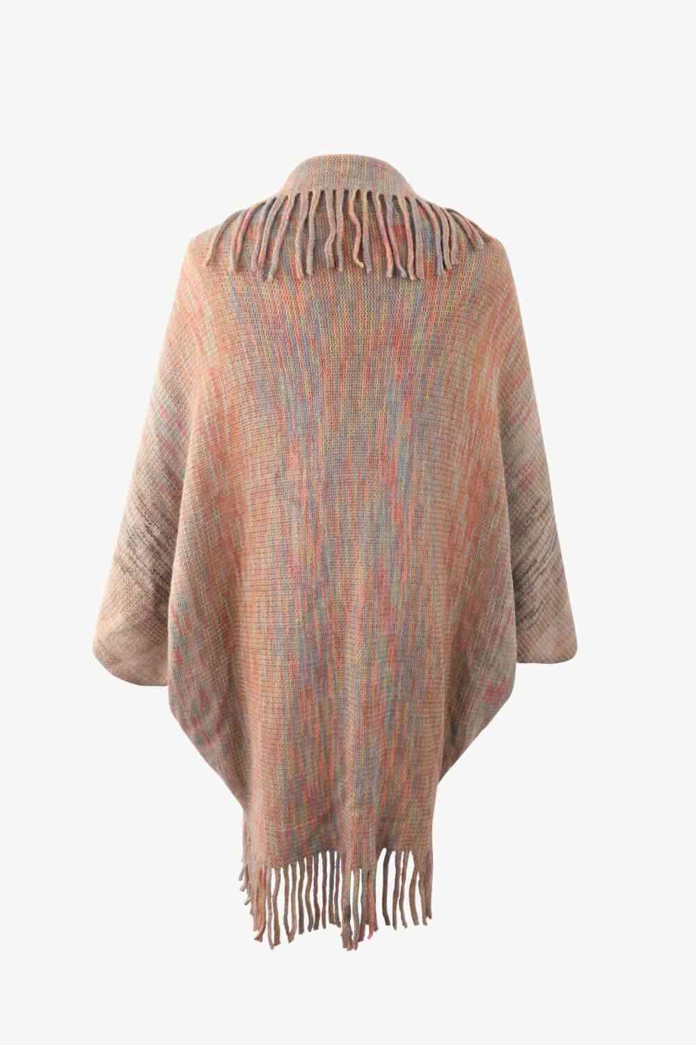 Multicolored Fringe Trim Poncho - Chic Yana's Fashion