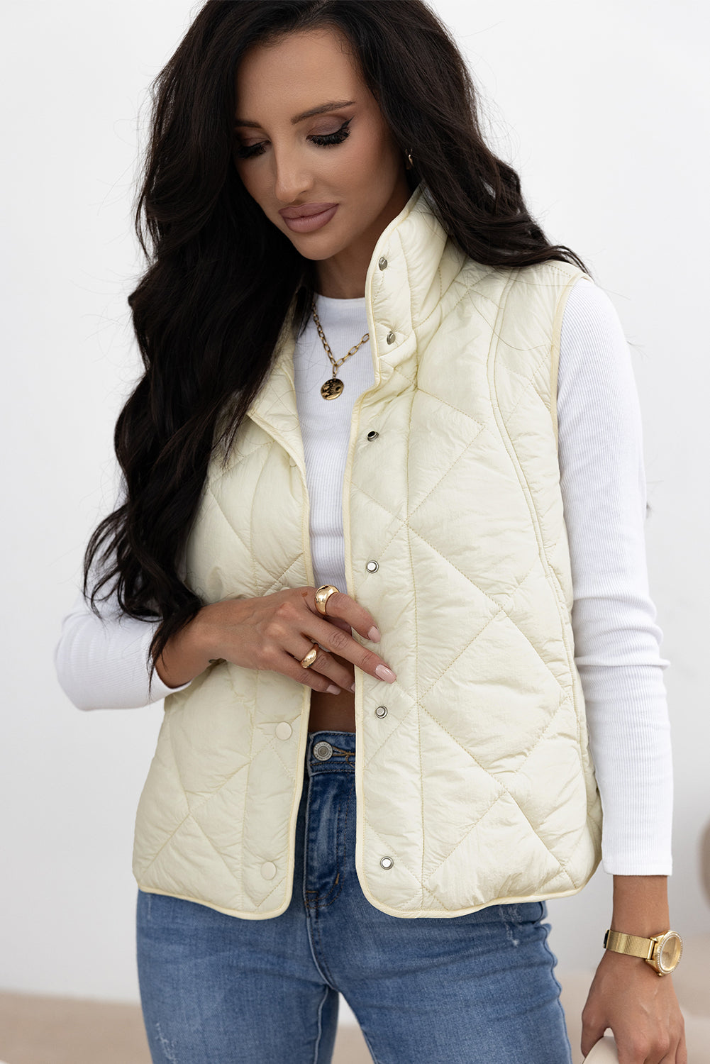 Snap Down Texture Vest Coat with Pockets - Chic Yana’s Fashion