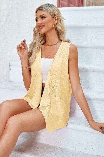 Eyelet Open Front Sleeveless Cardigan - Chic Yana's Fashion