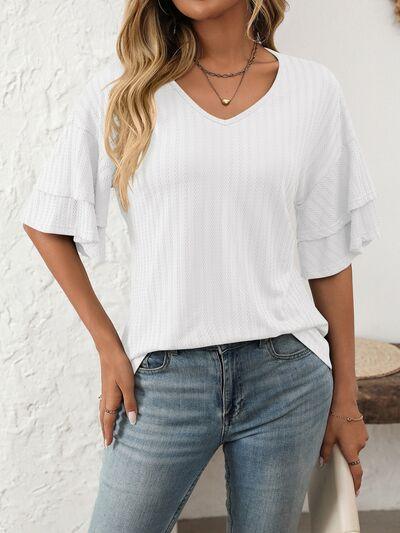 Mandy V Neck Ruffle Half Sleeve Top - Chic Yana's Fashion