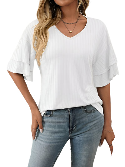 Mandy V Neck Ruffle Half Sleeve Top - Chic Yana's Fashion