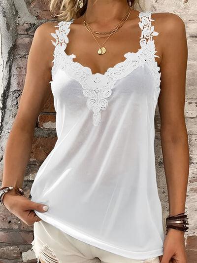 Full Size Lace Detail V Neck Tank - Chic Yana's Fashion