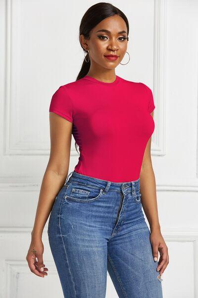 Round Neck Short Sleeve Bodysuit - Chic Yana's Fashion