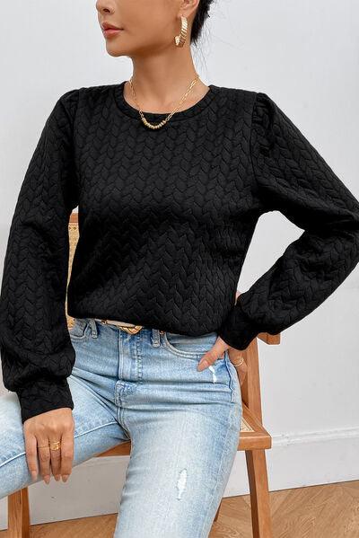 Texture Round Neck Long Sleeve Sweatshirt 1 - Chic Yana's Fashion