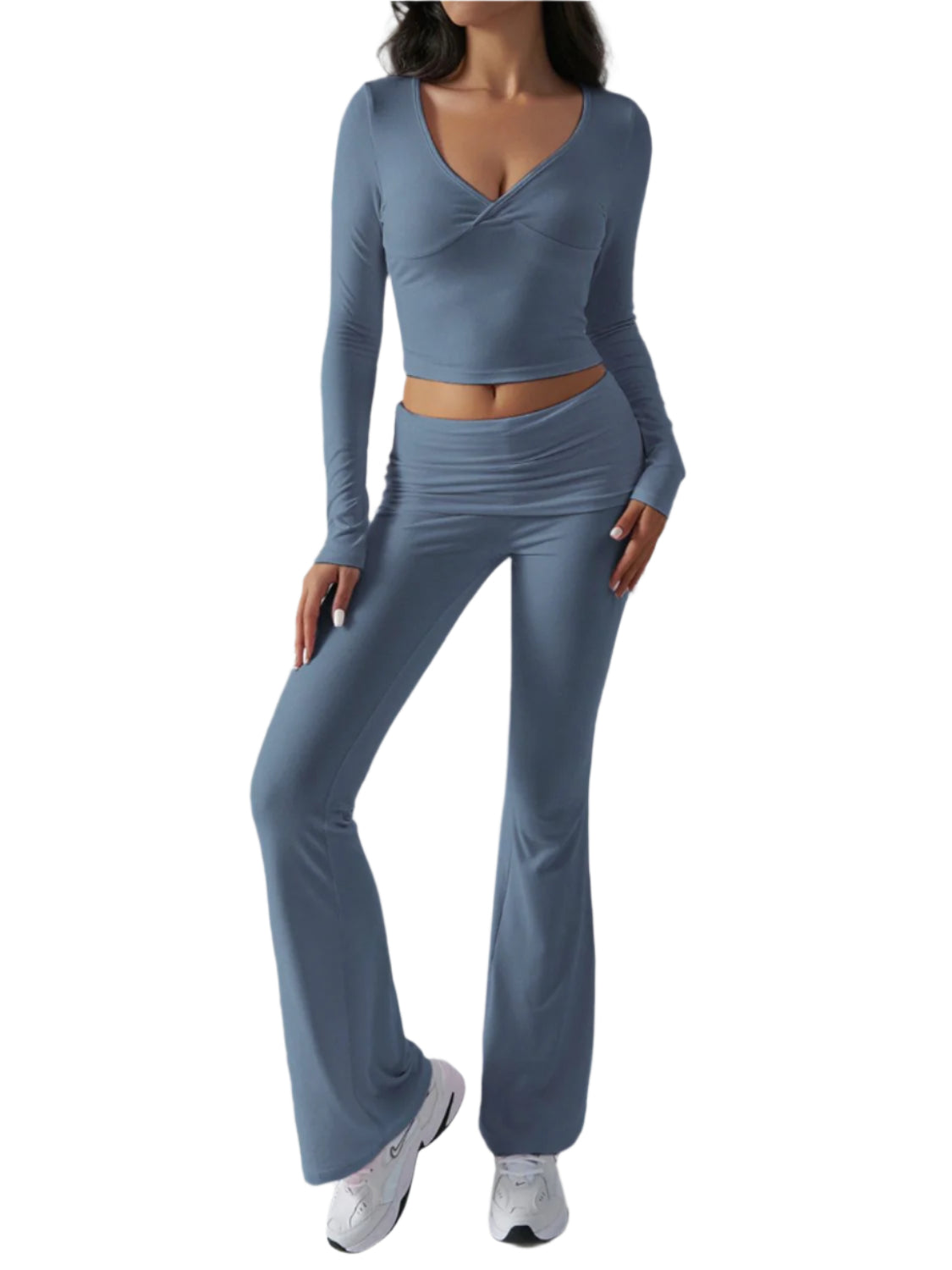 Devine Ruched Long Sleeve Top and Pants Set - Shop Now at Chic Yana's Fashion