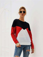 Color Block Round Neck Long Sleeve Top - Chic Yana's Fashion