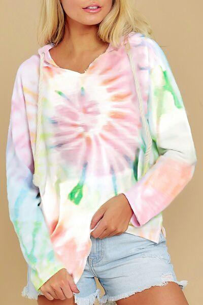 Drawstring Tie Dye Long Sleeve Hoodie - Chic Yana's Fashion