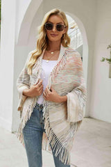 Multicolored Fringe Trim Poncho - Chic Yana's Fashion