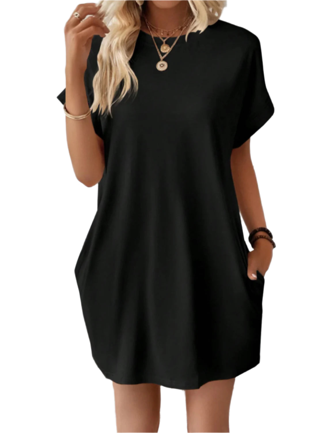 Round Neck Short Sleeve Mini Tee Dress with Pockets - High-Quality Fashion | Chic Yana