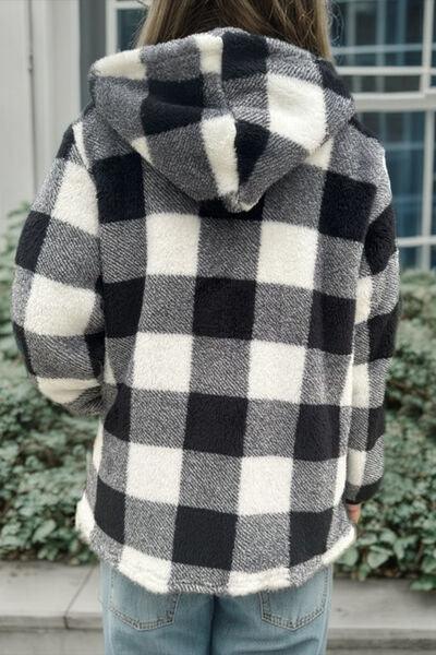 Double Take Full Size Plaid Long Sleeve Hooded Coat - Chic Yana's Fashion