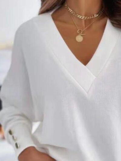 V Neck Long Sleeve Sweatshirt - Chic Yana's Fashion