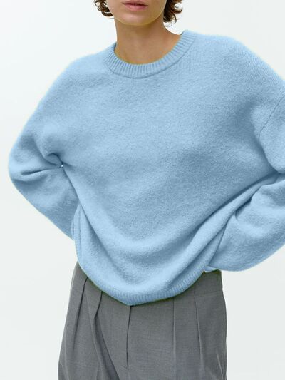 Round Neck Drop Shoulder Sweater - Chic Yana's Fashion