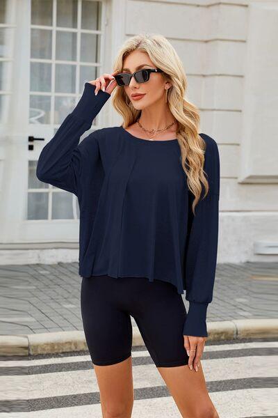 Backless Round Neck Long Sleeve T Shirt - Chic Yana's Fashion