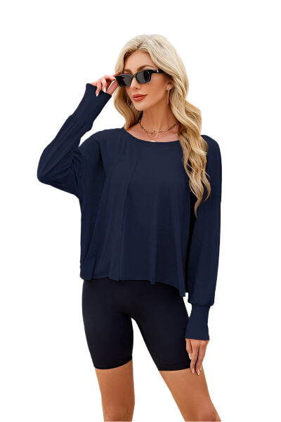 Backless Round Neck Long Sleeve T Shirt - Chic Yana's Fashion