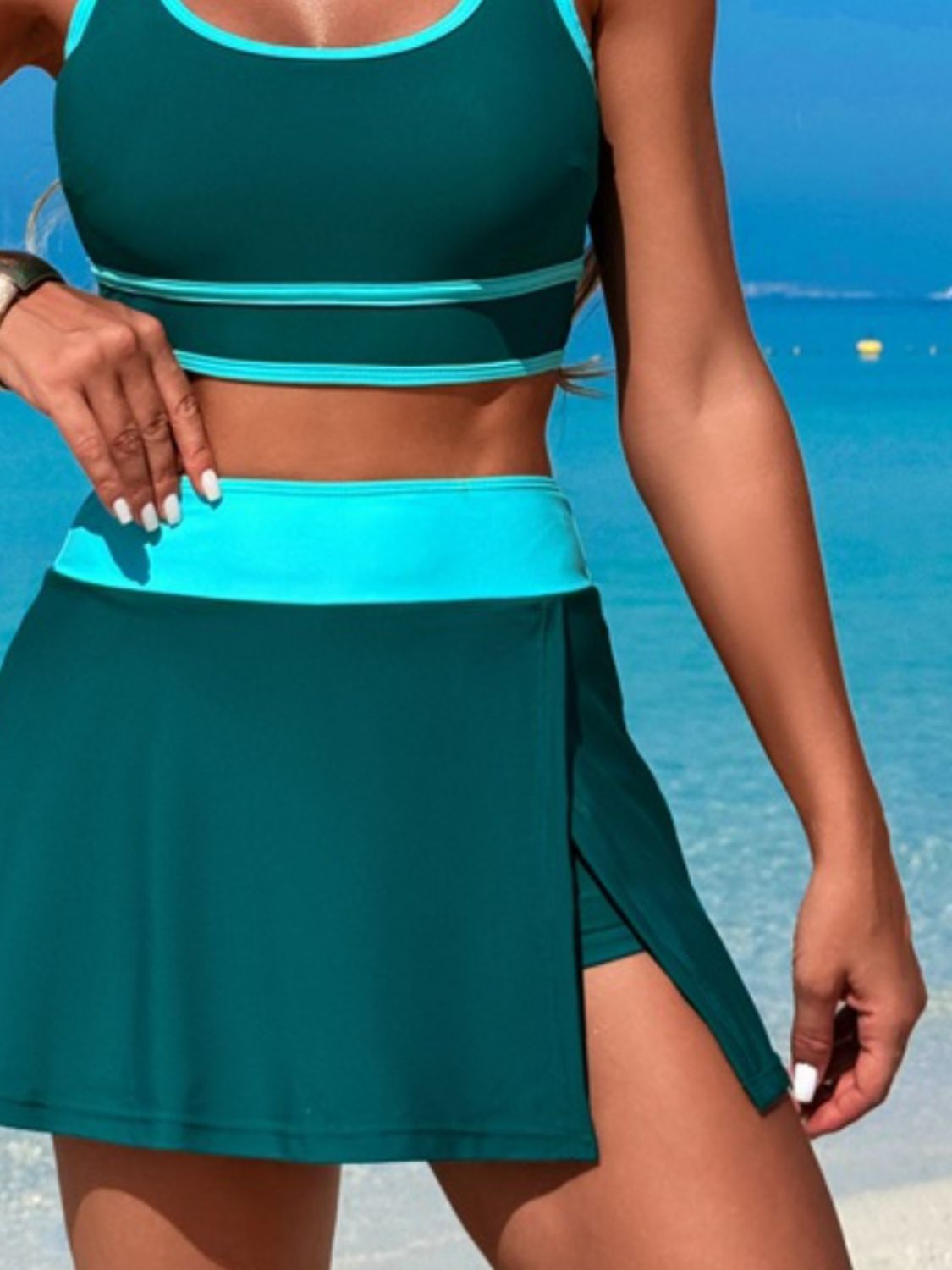 Scoop Neck Top And Skort Swim Set - Stylish and Trendy Women's Fashion from Chic Yana's Fashion