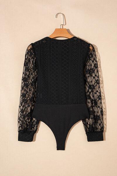 Eyelet Lace Long Sleeve Bodysuit - Chic Yana's Fashion