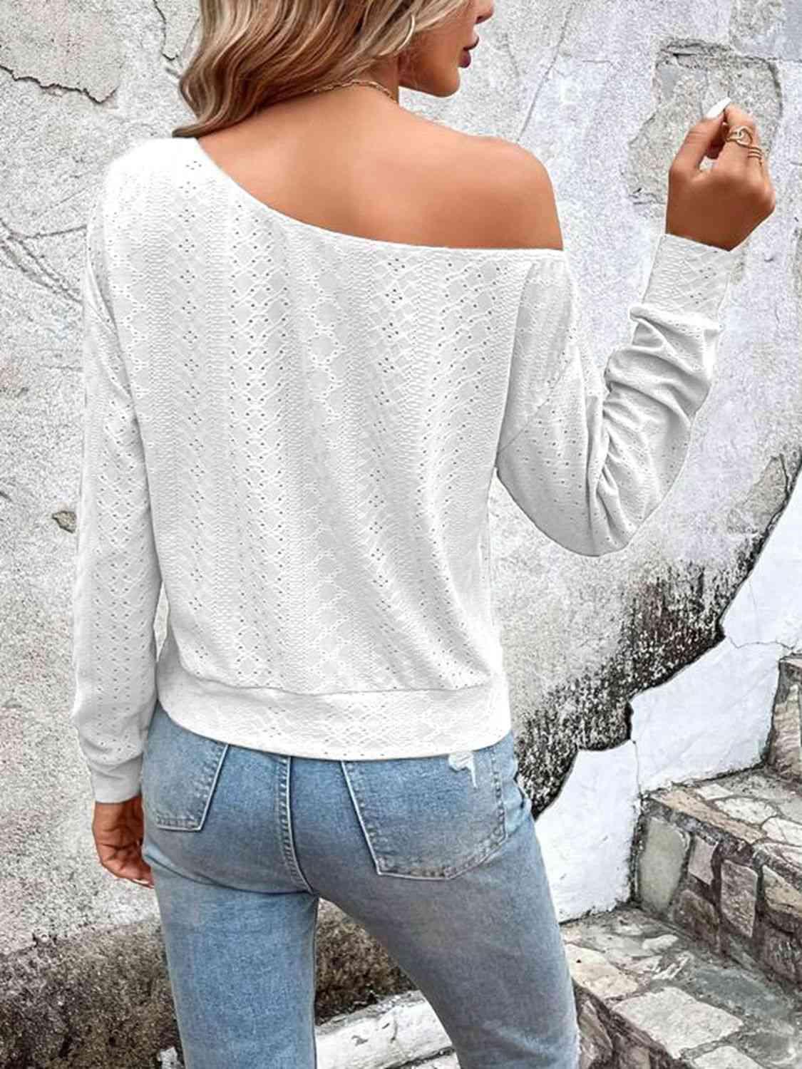 Eyelet Dropped Shoulder Blouse - Chic Yana's Fashion