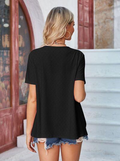 Eyelet Open Front Short Sleeve Cover Up - Chic Yana's Fashion