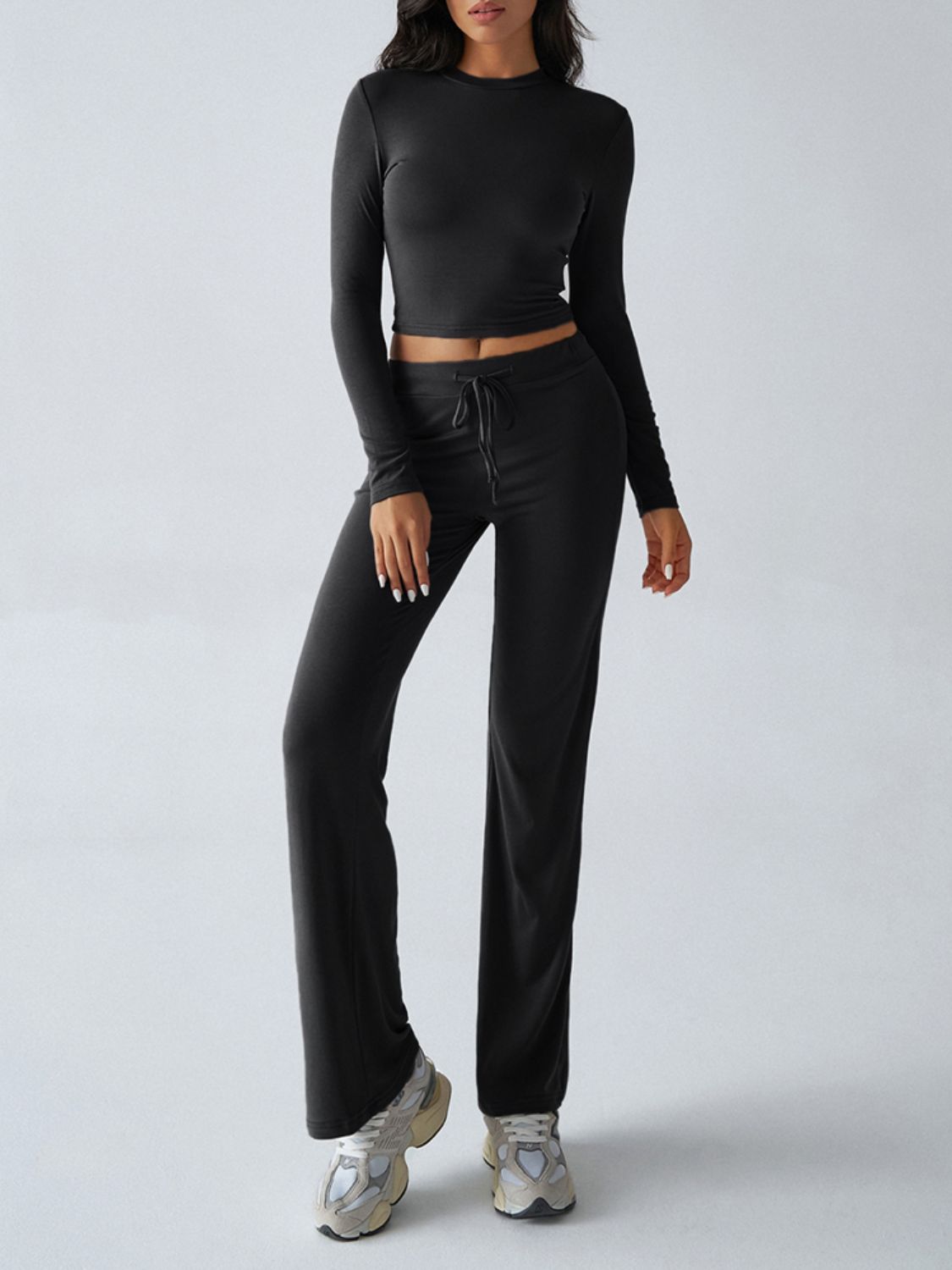 Devine Round Neck Long Sleeve Top and Drawstring Pants Set – Chic Yana’s Fashion