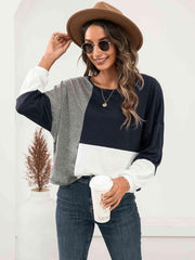 Ivy Lane Three Tone Color Block Dropped Shoulder Long Sleeve Tee - Chic Yana's Fashion